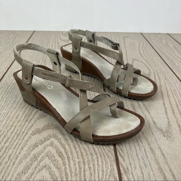 Merrell Revalli Aura Post Strappy Wedge Sandals US7 Women's Grey $150 - Picture 1 of 8